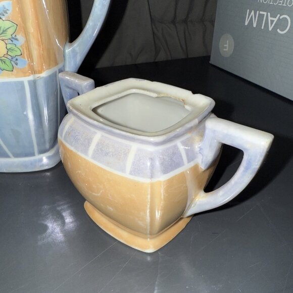 Lusterware Tea Set Made in Japan Floral Peach Luster Teapot Sugar Creamer Set - Picture 6 of 16